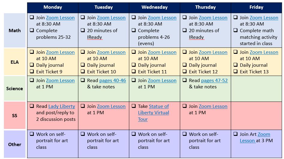 Exhibit 1: Sample Weekly Student-Facing Task List